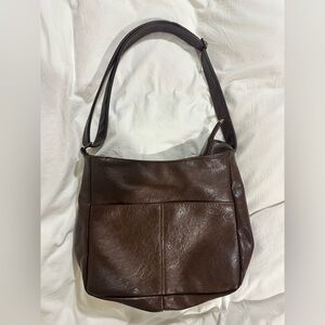 Elegant Brown Faux Leather Shoulder Bag